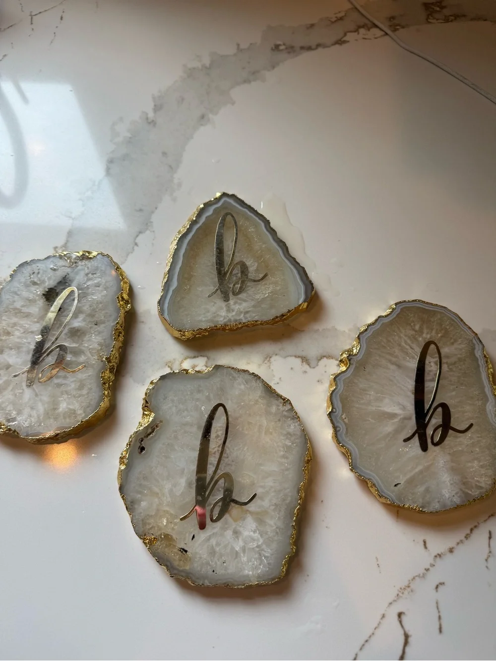 Anthropologie White Agate Coaster Set with Gold Trim - Brand